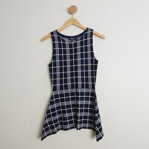 Theory Kalora Peplum Top Knit Plaid Sleeveless Blue Black P/00 Office Wear